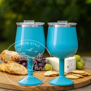 ORCA Vino Light Blue 2 Pack 15oz Insulated Stainless Steel Wine Cups w/ Lids